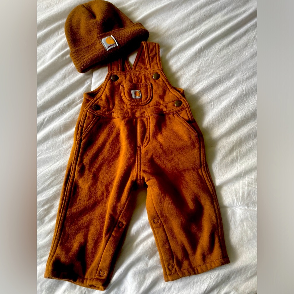 Baby Boys Carhartt Overalls and Hat.